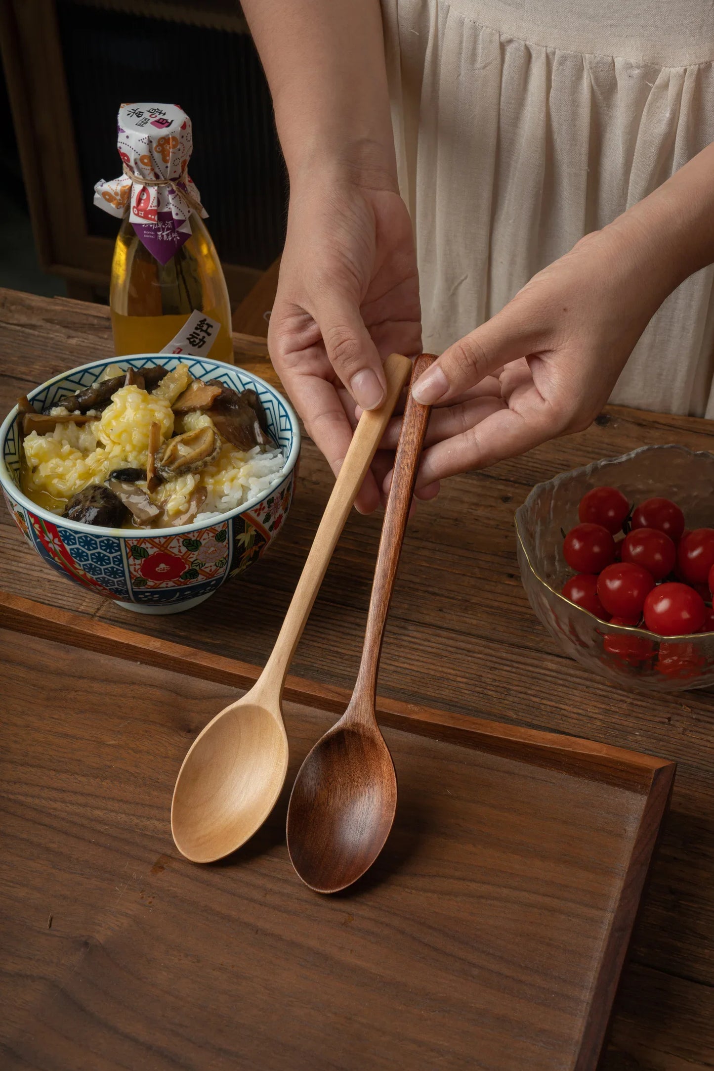 5-Piece Wooden Spoon and Fork Set – Eco-Friendly Natural Ellipse Ladle for Cooking, Tableware Accessories