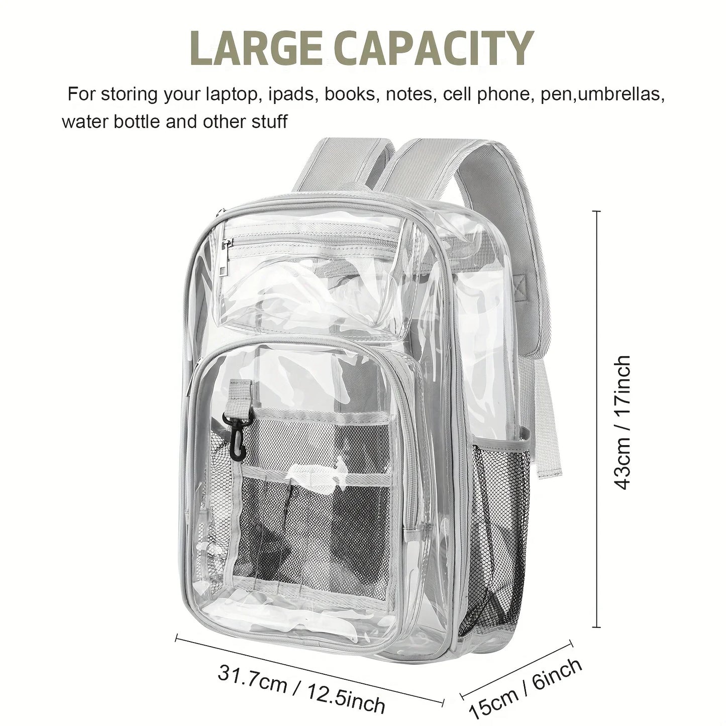 Clear PVC Backpack – Large Heavy Duty See-Through Bookbag with Reinforced Straps for School