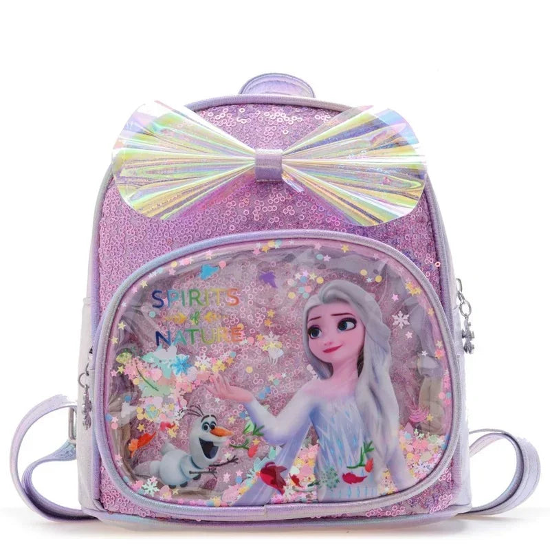 Disney Frozen Elsa & Anna Sequin Backpack - Glitter PU Leather School Bag for Girls, Kawaii Travel Backpack & Christmas Gift