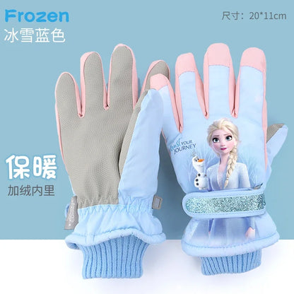 Hasbro Princess Elsa Kids Ski Gloves – Cute Waterproof & Warm Velvet Winter Gloves for Girls