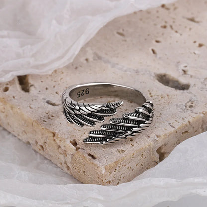 925 Sterling Silver Angel Wing Ring - Adjustable Women's Engagement & Wedding Jewelry