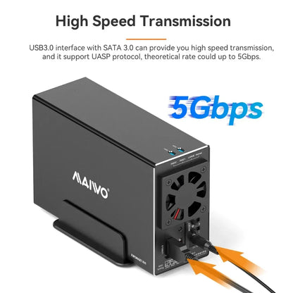 MAIWO 3.5 Inch HDD Case – Dual Bay SATA RAID Storage Enclosure & Docking Station for 2.5/3.5 Inch External Hard Drives