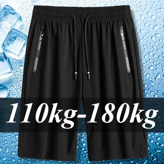 Men's Plus Size Casual Shorts – 6XL-7XL Stretchy Ice Silk Gym & Beach Shorts, Quick Dry & Breathable Summer Pants