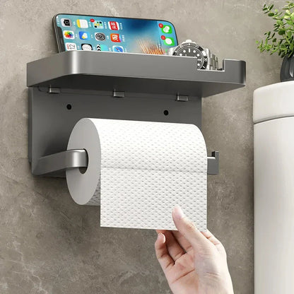 Bathroom Wall-Mounted Toilet Paper Holder with Storage Rack: Organizer for Seasoning Bottles, Kitchen Towels, and Phone