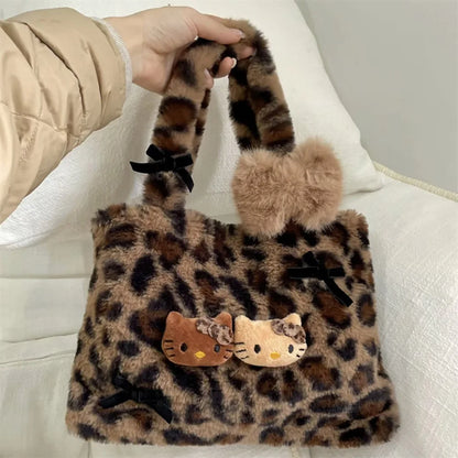Sanrio Kawaii Hello Kitty Plush Handbag – Soft Stuffed Commuter Tote, Portable Satchel Backpack, Perfect Christmas Gift for Friends
