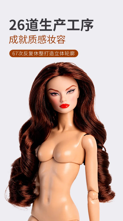 2025 32cm Supermodel 1/6 Doll – Nude Movable Body with PU Muscle Skin, Curly Hair, Dress-Up Gift Figure