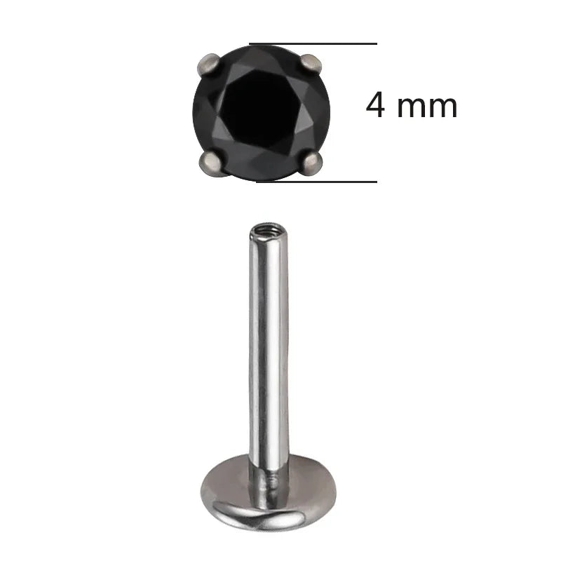 ASTM F136 Titanium CZ Labret Stud Earrings for Ear, Lip & Nose Piercings