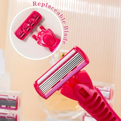 Women’s 6-Layer Manual Safety Razor Set – 1 Handle + 18 Stainless Steel Replaceable Blades