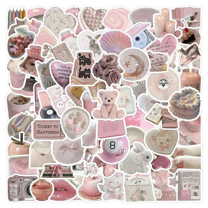 Cute Pink Cartoon Stickers - Aesthetic Decals for Laptop, Phone, Diary, Scrapbook and Kids DIY Crafts