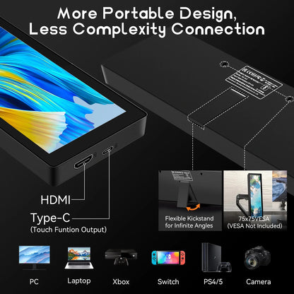 8.8 Inch HDMI Touch Screen Monitor – Long Wide Display with Case, PC Temperature Sensor Panel & Small Extender Monitor