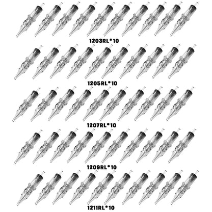 20/50PCS Transparent Tattoo Cartridge Needles — Disposable Sterilized RL RS M1 CM for Tattoo Machine Pen