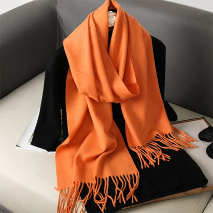 62-Color Solid Women’s Winter Scarf — Thick Warm Cashmere Pashmina Shawl with Tassels, Outdoor Luxury Wrap, Windproof Fashion Scarf