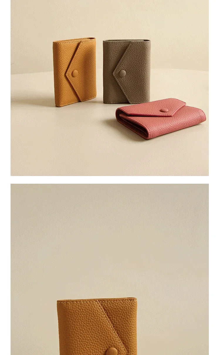 2024 New PU Leather Women's Small Wallet – Luxury Envelope Card Holder, Designer Zip Coin Purse, Short Cowhide Style