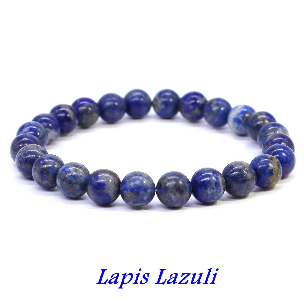 Natural Stone Beaded Bracelet for Men & Women – Healing Crystal Lapis Lazuli Quartz Elastic Couple Jewelry Bangle Bracelet