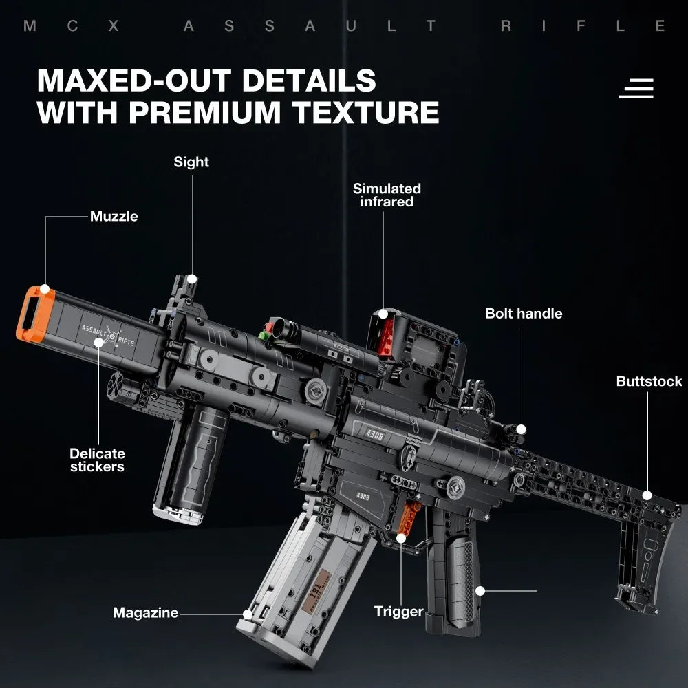 1589PCS MCX Tactical Rifle Building Block Set – Detachable Magazine Gun Model Toy for Kids & Holiday Gifts