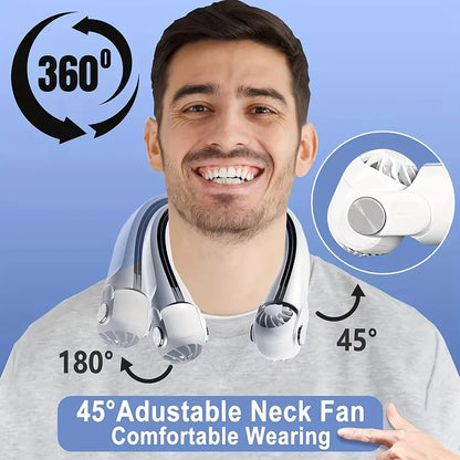 Portable USB Rechargeable Hanging Neck Fan – Adjustable Bladeless Turbofan Personal Cooler for Home, Dormitory & Outdoor Use