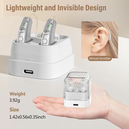 Rechargeable USB Hearing Aid – Behind-the-Ear Sound Amplifier, Noise Cancelling, Elderly Deaf Care with Charging Case