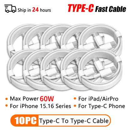 PD 60W USB-C to USB-C Fast Charging Cable – 2M Power Delivery Cord for iPhone 6-16 Series, iPad & USB-A Devices