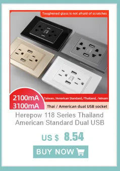 Herepow 118 Series Dual USB Wall Socket - Thailand & American Standard Smart Plug Adapter with Type-C 3.1A Fast Charging