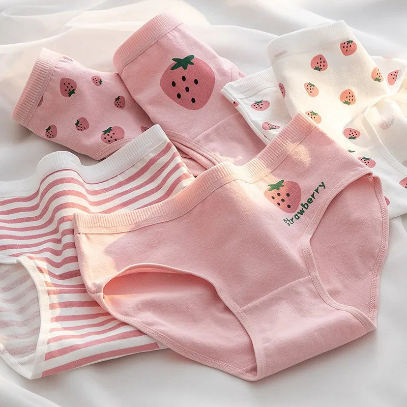 5-Piece Cotton Panties Set – Strawberry Bear Cartoon Girls’ Briefs, Sexy Women’s Underwear & Lingerie