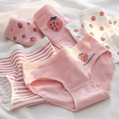 5-Piece Cotton Panties Set – Strawberry Bear Cartoon Girls’ Briefs, Sexy Women’s Underwear & Lingerie