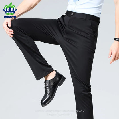 Men’s Slim Stretch Suit Pants - Summer Thin Business Formal Trousers for Office, Work & Plus Size Fit