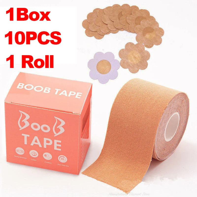 Women’s Boob Tape & Adhesive Bra Set – Invisible Push Up Breast Lift Tape with Nipple Covers & Strapless Support Pads