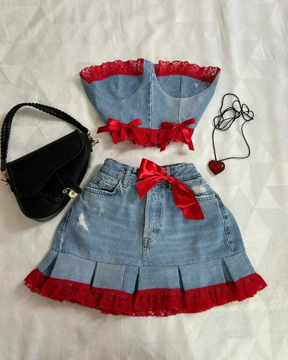 Y2K Light Gray Two-Piece Pants Set — Women’s Harajuku Goth Slim Tube Top & High-Waist Sweatpants