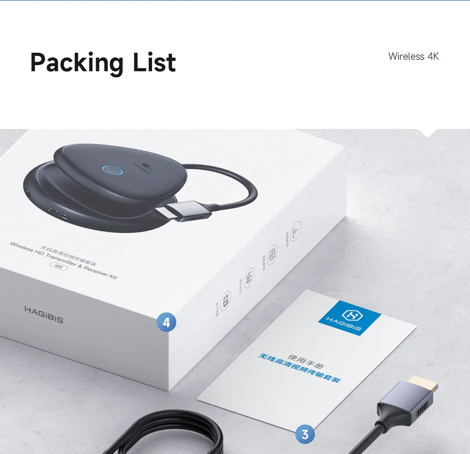 Hagibis 4K HDMI Wireless Transmitter and Receiver Kit – HDMI Extender for Monitor, Projector, HDTV, PC, Camera, Xbox Live