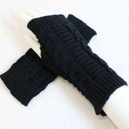 Women’s Stylish Winter Fingerless Gloves — Hand Warmer Arm Crochet Knitting Faux Wool Mittens with Twist Pattern