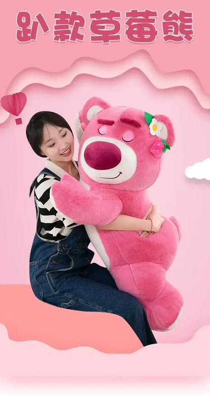 New Disney Kawaii Toy Story Lotso Bear Plush Pillow – Strawberry Sofa Stuffed Toy for Kids & Birthday Gift