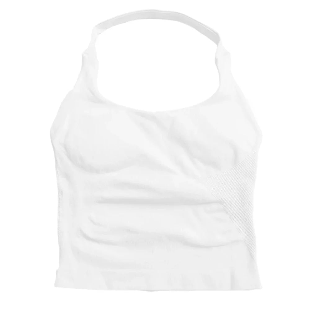 Women’s Strappy Gym Tank Top – Padded Sports Bra Backless Seamless Yoga Crop Top Halter Fitness Vest Activewear