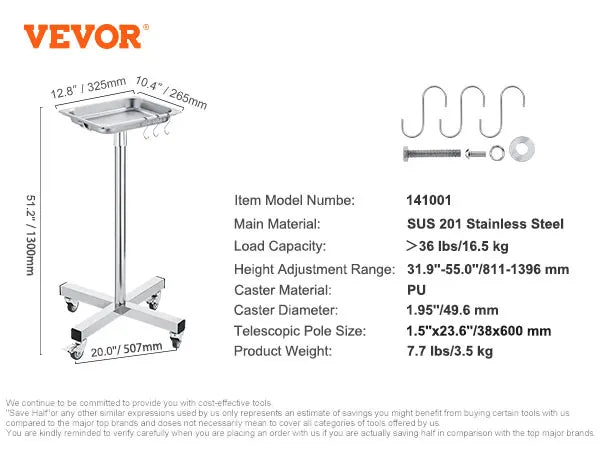 VEVOR Stainless Steel Lab Utility Cart – 1/2/3 Tier Medical & Kitchen Cart with Lockable Wheels
