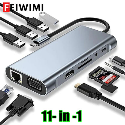 USB C Hub Adapter – 4K HDMI, VGA, PD, RJ45, SD/TF Card Reader for MacBook Pro/Air M1 & iPad