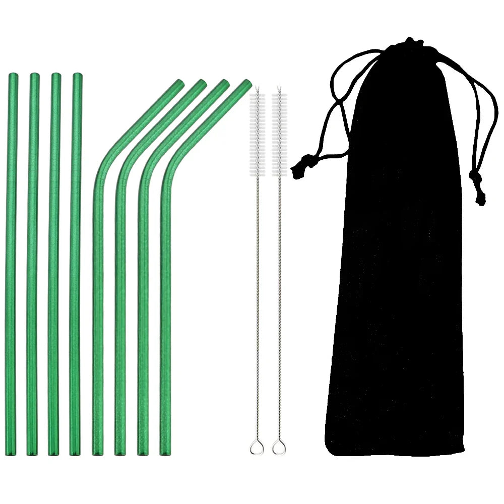 Colorful 304 Stainless Steel Reusable Straws Set — Metal Drinking Straws with Cleaning Brush for Cocktails & Glasses
