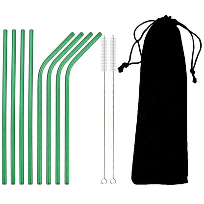 Colorful 304 Stainless Steel Reusable Straws Set — Metal Drinking Straws with Cleaning Brush for Cocktails & Glasses
