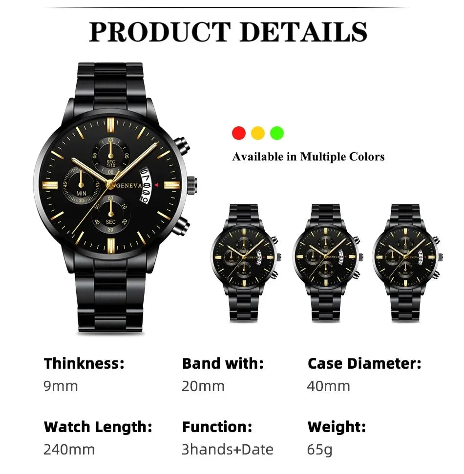 Fashion Men's Stainless Steel Watch – Luxury Quartz Wristwatch with Calendar for Business & Everyday Wear