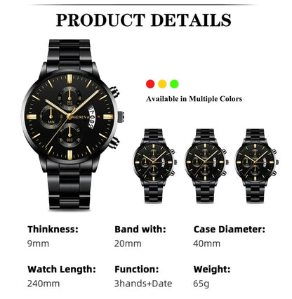 Fashion Men's Stainless Steel Watch – Luxury Quartz Wristwatch with Calendar for Business & Everyday Wear