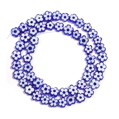 Colorful Lampwork Flower Beads - Thousand Flower Flat Plum Blossom Loose Beads for DIY Bracelet & Jewelry Crafts