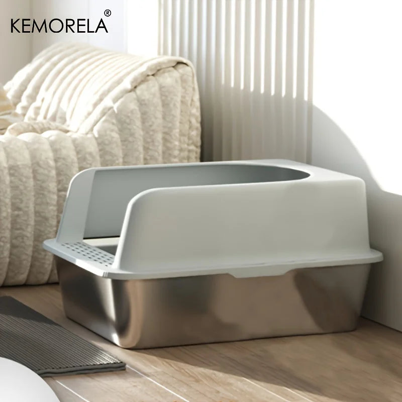 XL 60/50cm Stainless Steel Cat Litter Box with Lid – High Side, Odor-Resistant Large Litter Box for All Cat Sizes