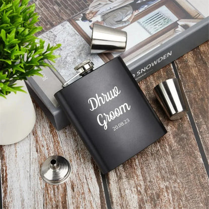 Personalized 6oz Stainless Steel Hip Flask – Engraved Gift for Best Man, Groom, Wedding with Custom Logo & Gift Box