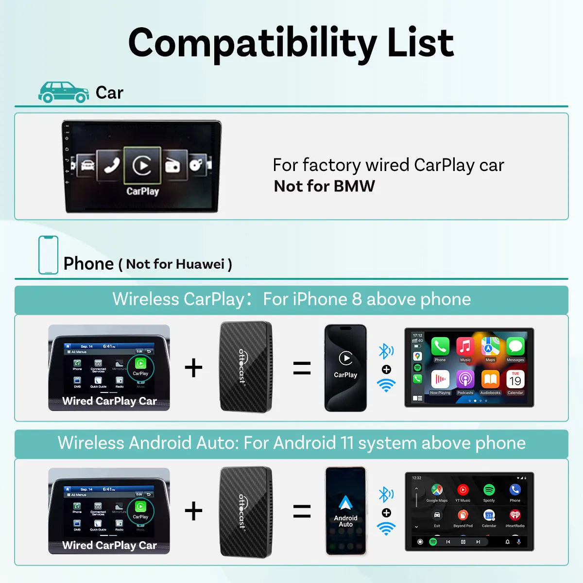 Ottocast Play2Video Pro Car Android AI Box – Wireless CarPlay & Android Auto Adapter, Netflix Ready, Single WiFi Plug & Play