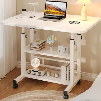 Adjustable Height Portable Study Desk with Storage Shelf – Mobile Bedside Table for Work & Dining, Includes USB Fan & Light