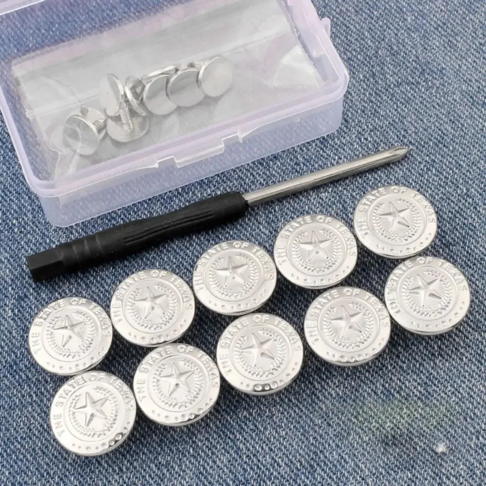 10Pcs No-Sew Metal Jeans Buttons – Removable Nail-Free Waist Adjust Buckles for Pants