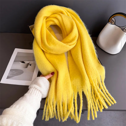 2025 Women’s Winter Scarf – Thick Warm Pashmina Shawl Wrap, Solid Color Cashmere Tassel Hijab Stole