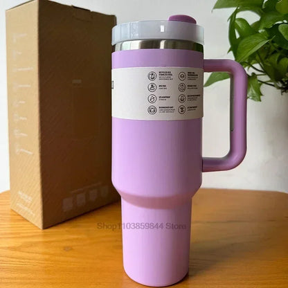2025 New Stainless Steel Travel Mug with Handle & Straw Lid – 30oz/40oz Vacuum Insulated, Double Wall Thermal Iced Cup