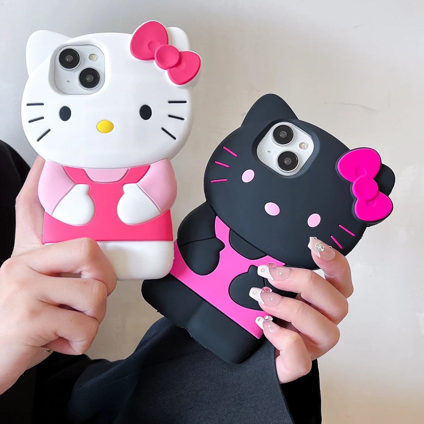 Hello Kitty Cartoon Silicon Back Phone Case for iPhone 15, 14 Plus, 13 Pro Max, 12 Mini, 11, X, XS Max, XR, 7, 8, SE – Color Bowknot Soft Cover