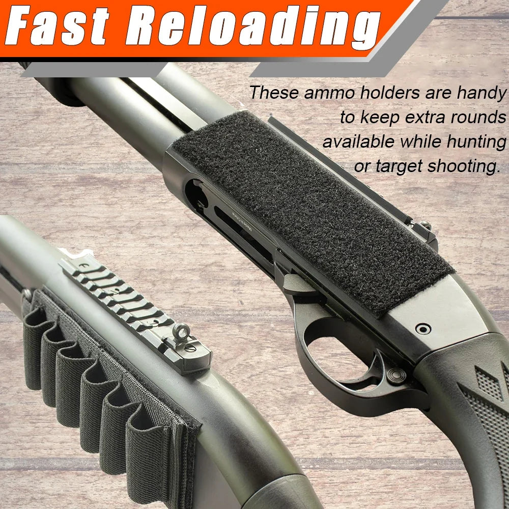 12 Gauge Shotgun Shell Holder - 6 Round Elastic Ammo Carrier with Hook & Loop Mount