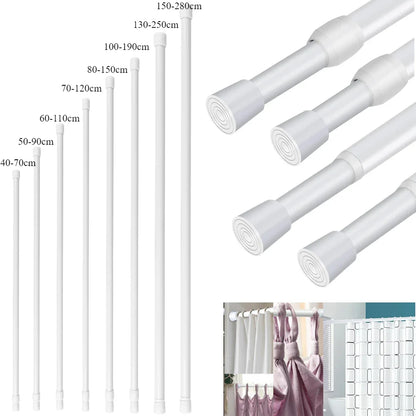 Adjustable Spring Tension Curtain Rods – Durable Extendable Telescopic Poles for Bathroom, Kitchen & Cupboard, No-Drill Installation