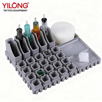 YILONG Multi-Spliced Tattoo Ink Cup & Cartridge Holder — ABS Desktop Storage Rack for Tattoo Accessories